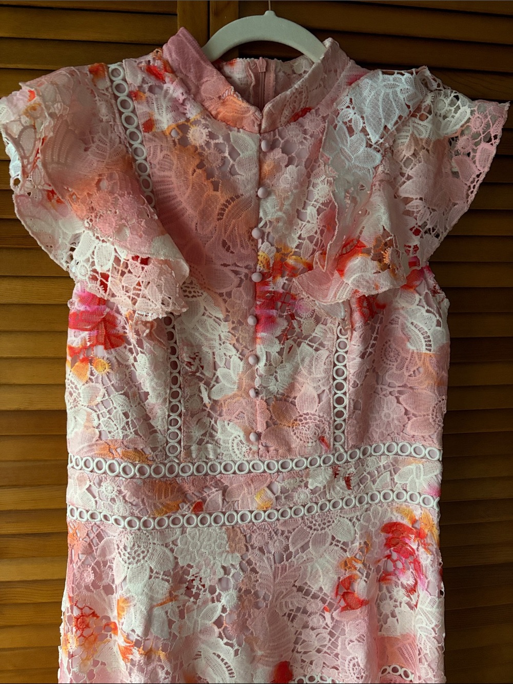 Pink Floral Lace Fit-and-Flare Dress